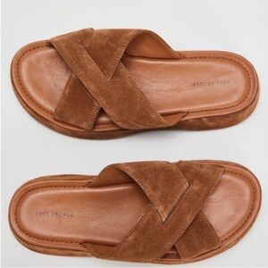 Free People Tan Suede Cross Strap Aubrey Sandals
